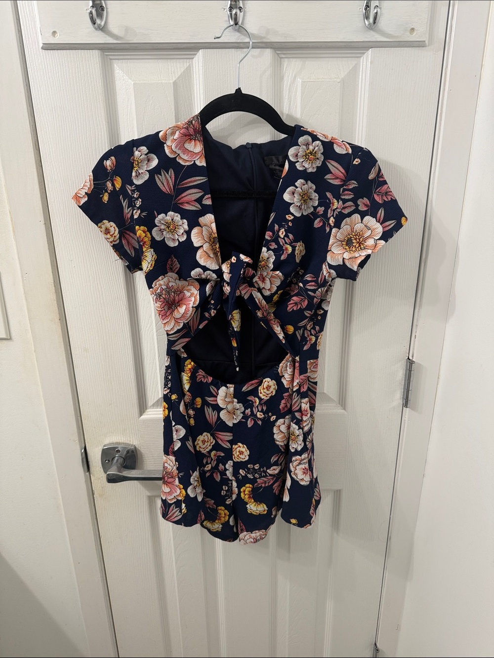 Aqua Navy Floral Tie-Front Mini Dress